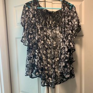 Black White Floral Kimono